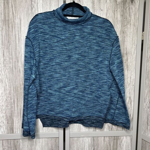 Free People Turtleneck Top Relaxed Fit Blue Color Side Slits Size Small - Picture 1 of 8